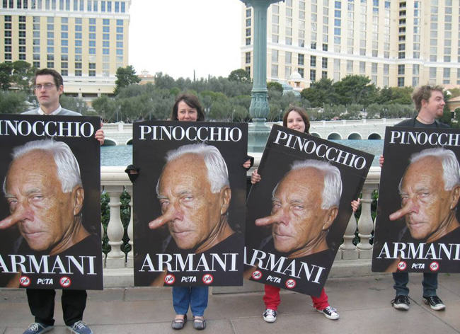 Giorgio Armani compared to Pinocchio by PETA