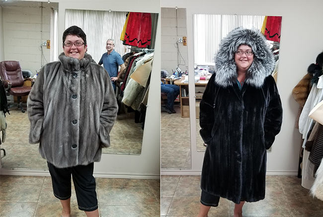 Blue Iris Mink Jacket with Detachable Hood and Silver Fox Trim