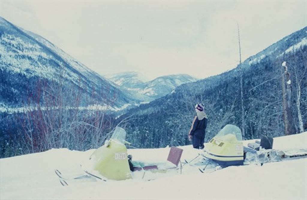snowmobiles in the high country of the Selkirk Mountains